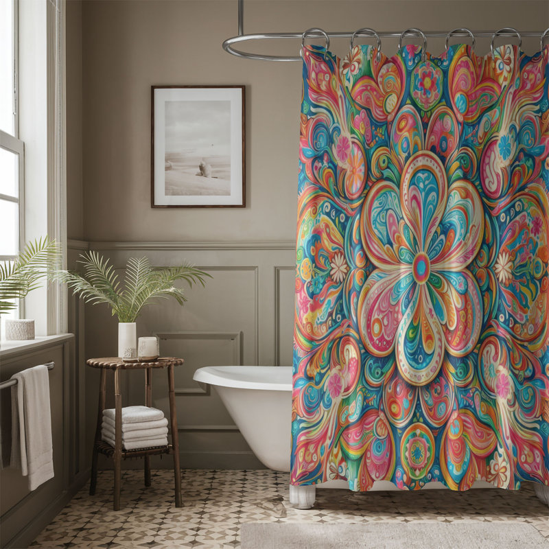 Rideau de douche standard 1 pièce Flower Power, H 74 po x l 71 po