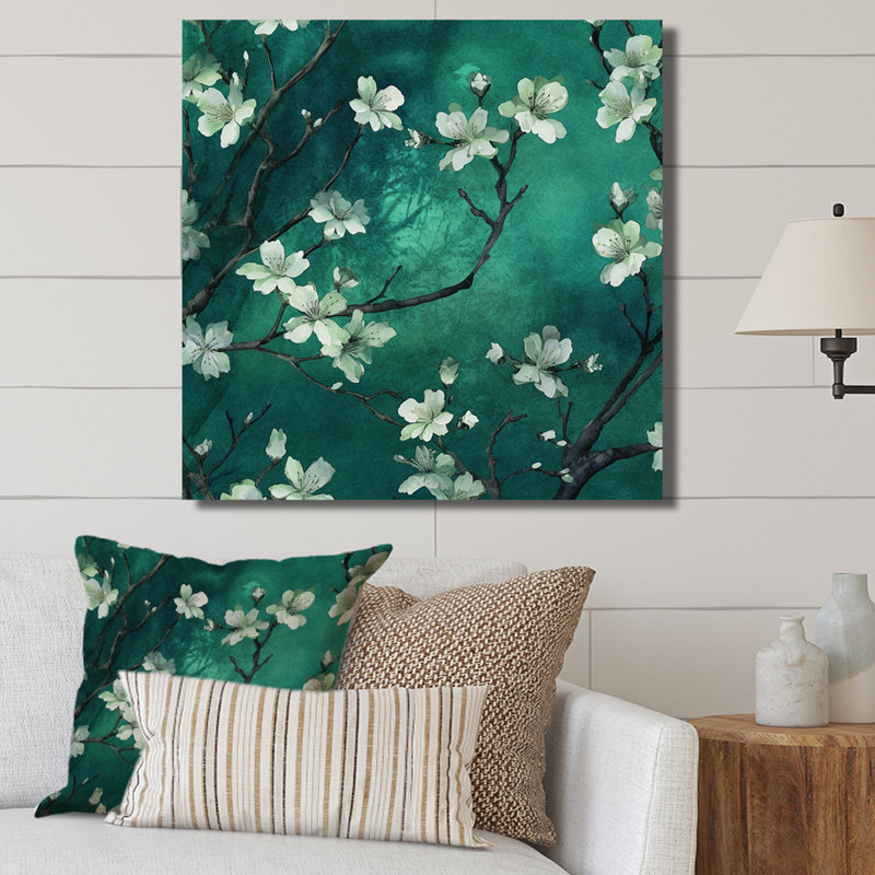 " Emerald Cherry Blossoms Symphony ", Wrapped Canvas, 24" H x 24" W x 1" D