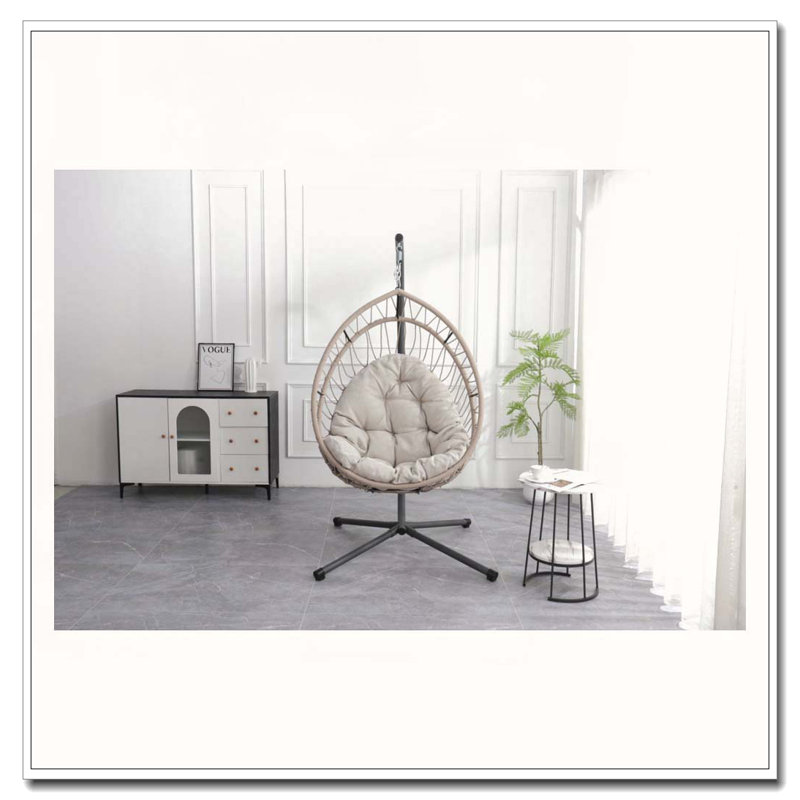 Balancelle en osier de patio avec support, Gris clair