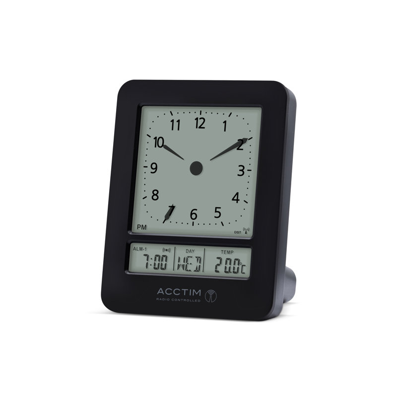 Acctim Sinclair Digital Alarm Clock Radio Controlled Dual Couples Crescendo Alarm Date & Temperature Display Black