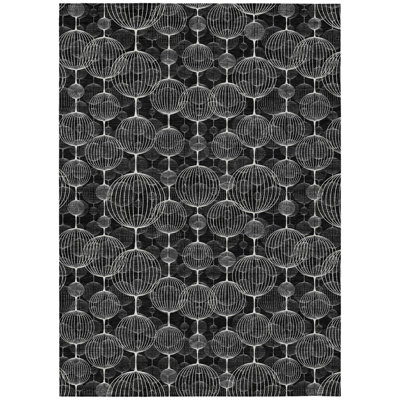 3' X 5' Black Charcoal And Ivory Geometric Washable Indoor Outdoor Area Rug