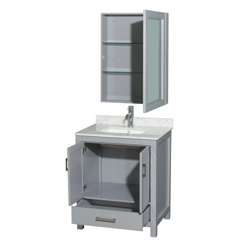 Sheffield 30" Single Bathroom Vanity Set with Mirror, Rectangular, Light Green, Single-Hole