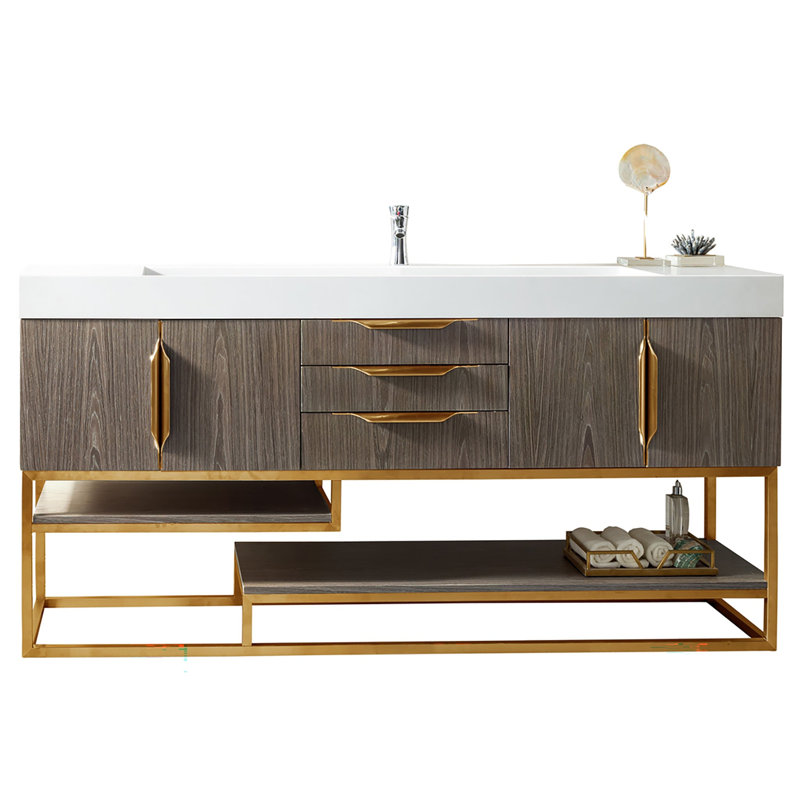 Columbia 72'' W Single Vanity, Dusk Gray, Glossy White, Radiant Gold
