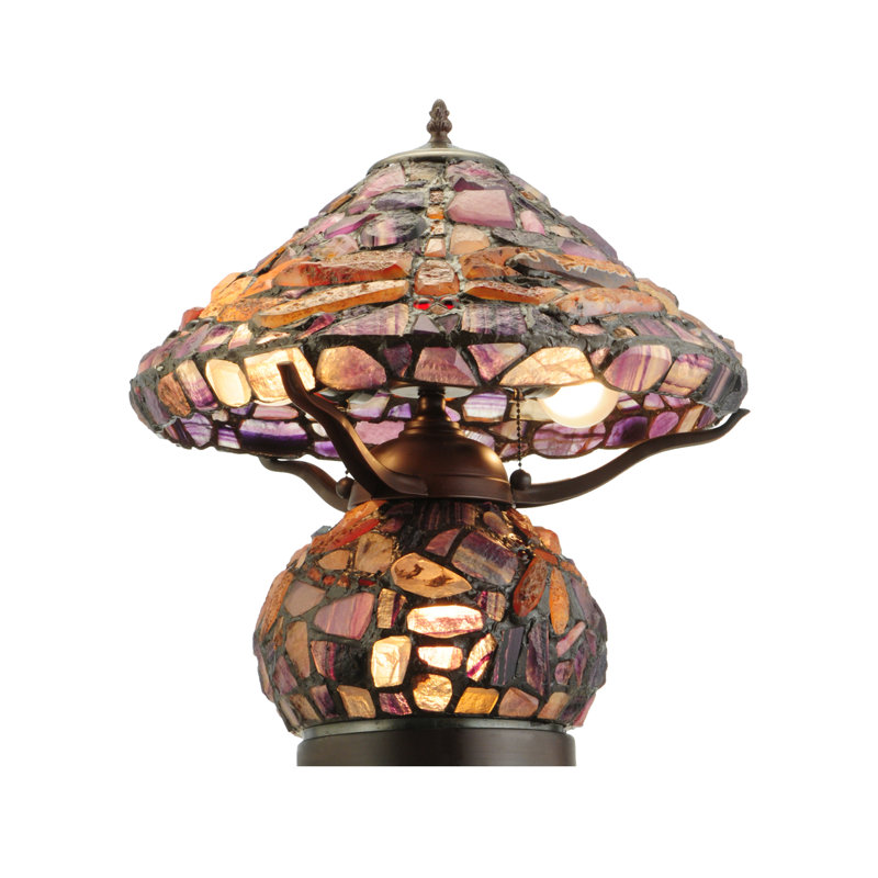 Sunset Agate Dragonfly 2-Light Table Lamp with Stained Glass