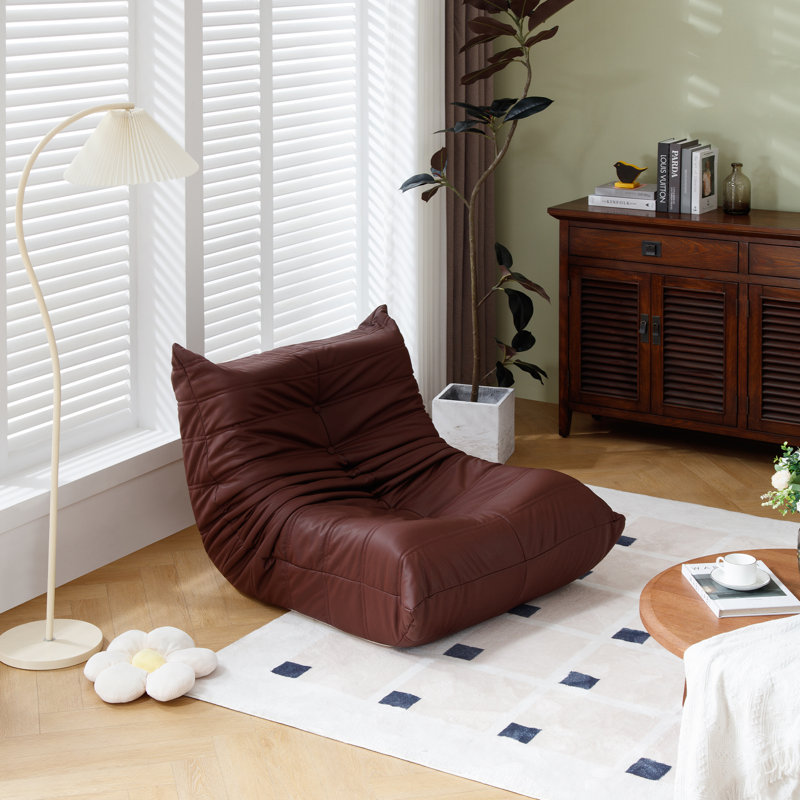 Faux Leather Memory Foam Bean Bag Chair, Burgundy Faux Leather