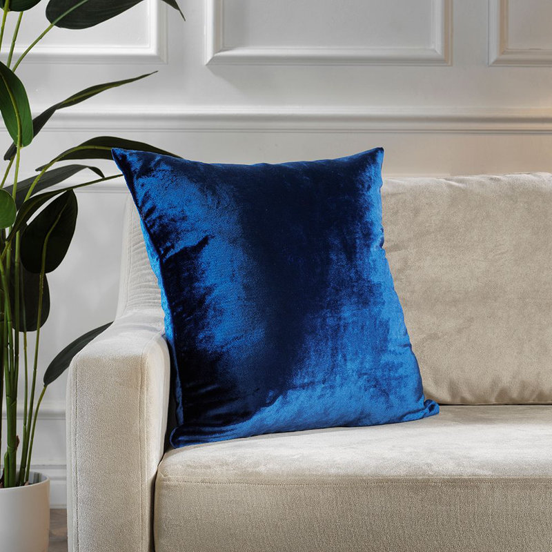 Housse de coussin en velours brillant, Marine, Carré 12 po