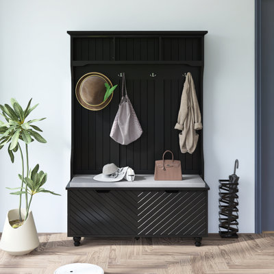 Arbre d'entrée 4 en 1 de 47,2 po de largeur avec portemanteau, coussin et banc de rangement pour le couloir, l'entrée et le salon