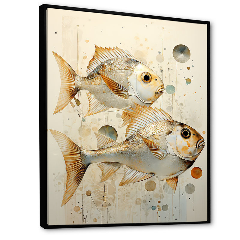 " Fish Harmony ", 20" H x 12" W x 1" D, Black Floater Framed