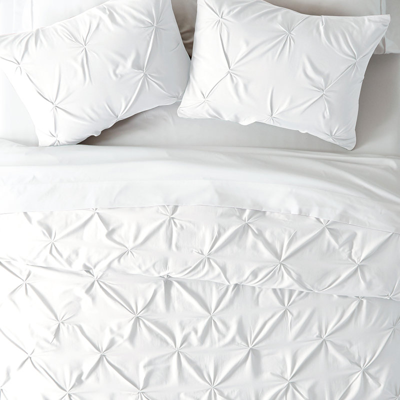 Duvet Cover Set Pinch Pleat Microfiber Ultra Soft Bedding, White, Queen Duvet Cover + 2 Standard Shams