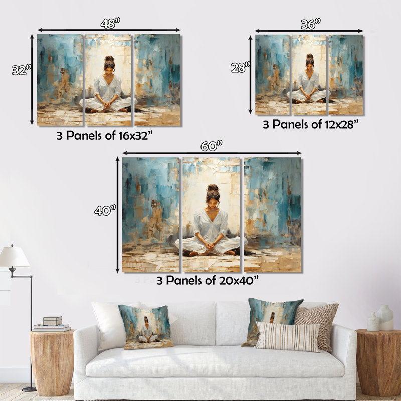 Yoga yoga sérénité sur toile, 3 pièces, H 28 po x l 36 po x P 1 po