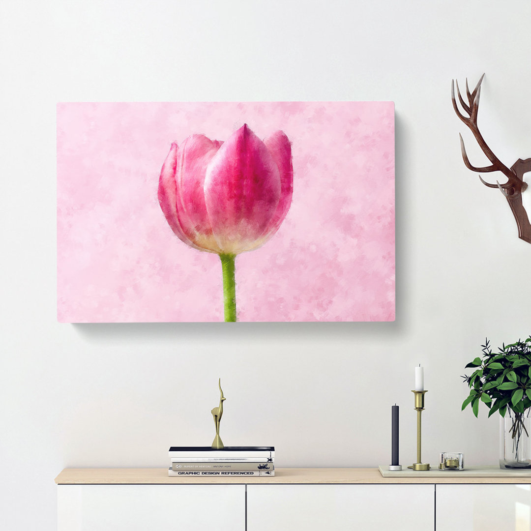 Perfectly Pink Tulip Flower - Wrapped Canvas