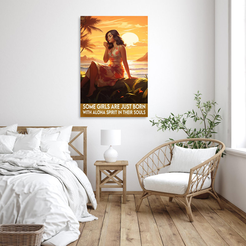 «Girls Just Born With Aloha Spirit», reproduction d'art graphique sur toile tendue 1 pièce, H 36 po x l 24 po x P 1,25 po