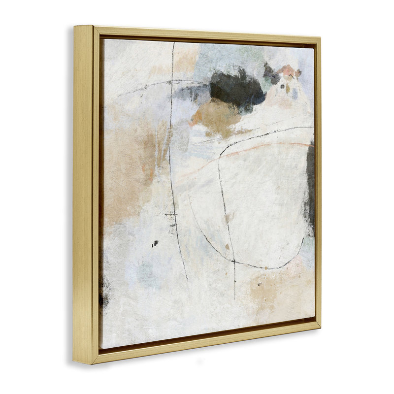 Art mural neutre sur toile à motif abstrait par Suzanne Nicoll, Cadre flottant métallique doré, H 18 po x l 18 po x P 1,7 po