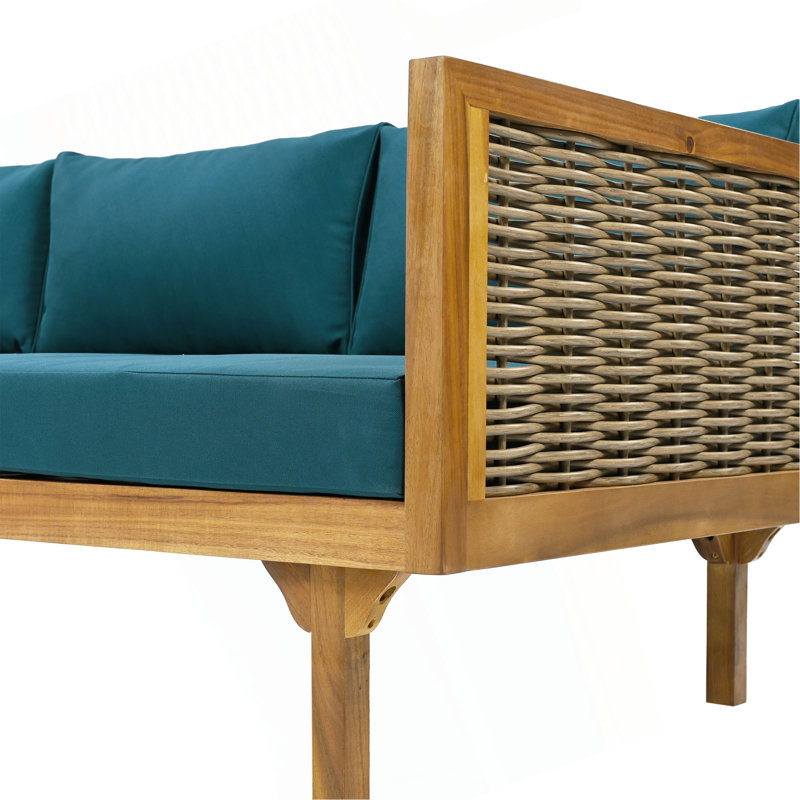 Claremont 3 Seater Daybed With Rattan Arms, Teal, Teak