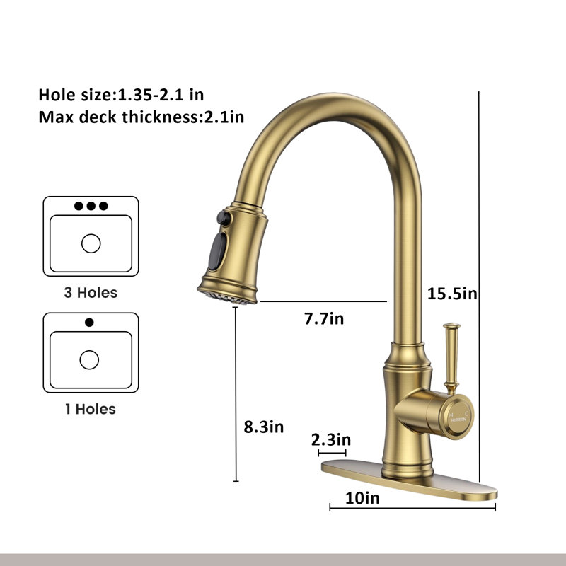 Kitchen Faucet With Pull-Down Sprayer, Single-Handle High Arc Sink Faucet With Deck, Suitable For Kitchen Sinks And Laundry Sinks.