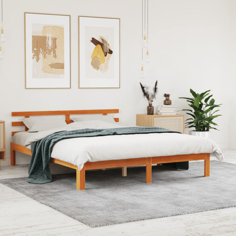 Bed Frame Solid Wood, Natural, Kingsize (5')