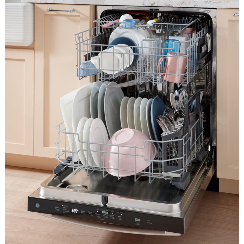 GE® ENERGY STAR® Top Control with Stainless Steel Interior Dishwasher with Sanitize Cycle, Slate