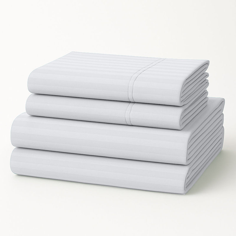 Milan Collection 1000 Thread Count 100% Cotton Sheet Set, Queen Sheet Set with 2 Pillowcases, White Stripe