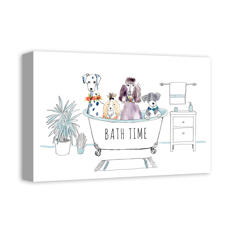 Bath Bath Dog 1 - peinture sur toile tendue, H 12 po x l 18 po