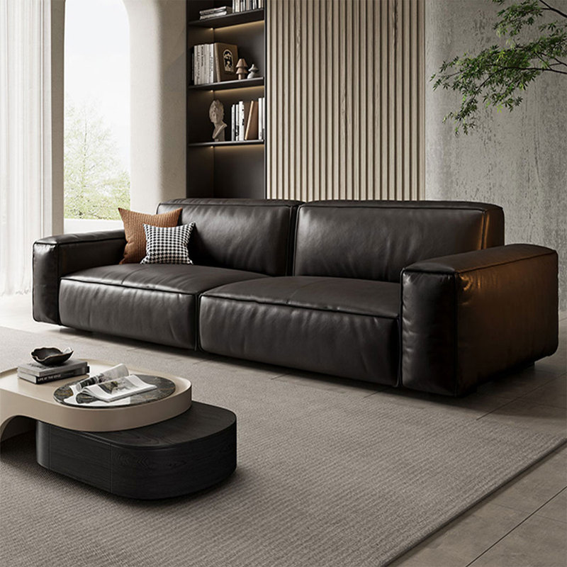 Causeuse-coussin standard en cuir véritable noir