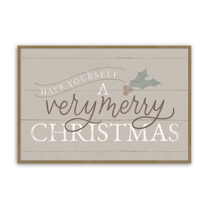 «Warm Holiday Wishes Print», Cadre simple brossé doré, H 25,25 po x l 37,25 po x P 1,25 po