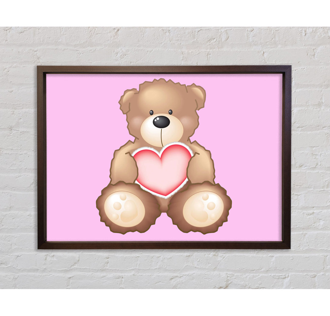 Teddybär Liebe Herz Rosa - Einzelner Bilderrahmen Kunstdrucke auf Leinwand