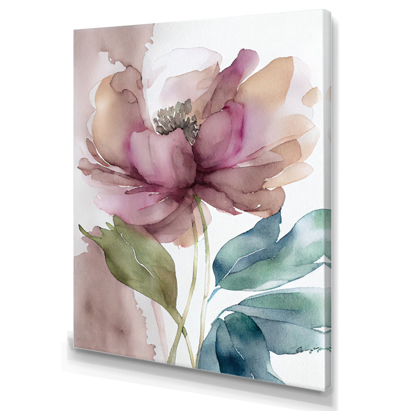 «Pink Watercolor Peony Blossoming III», reproduction sur toile, H 32 po x l 16 po x P 1 po, Toile tendue