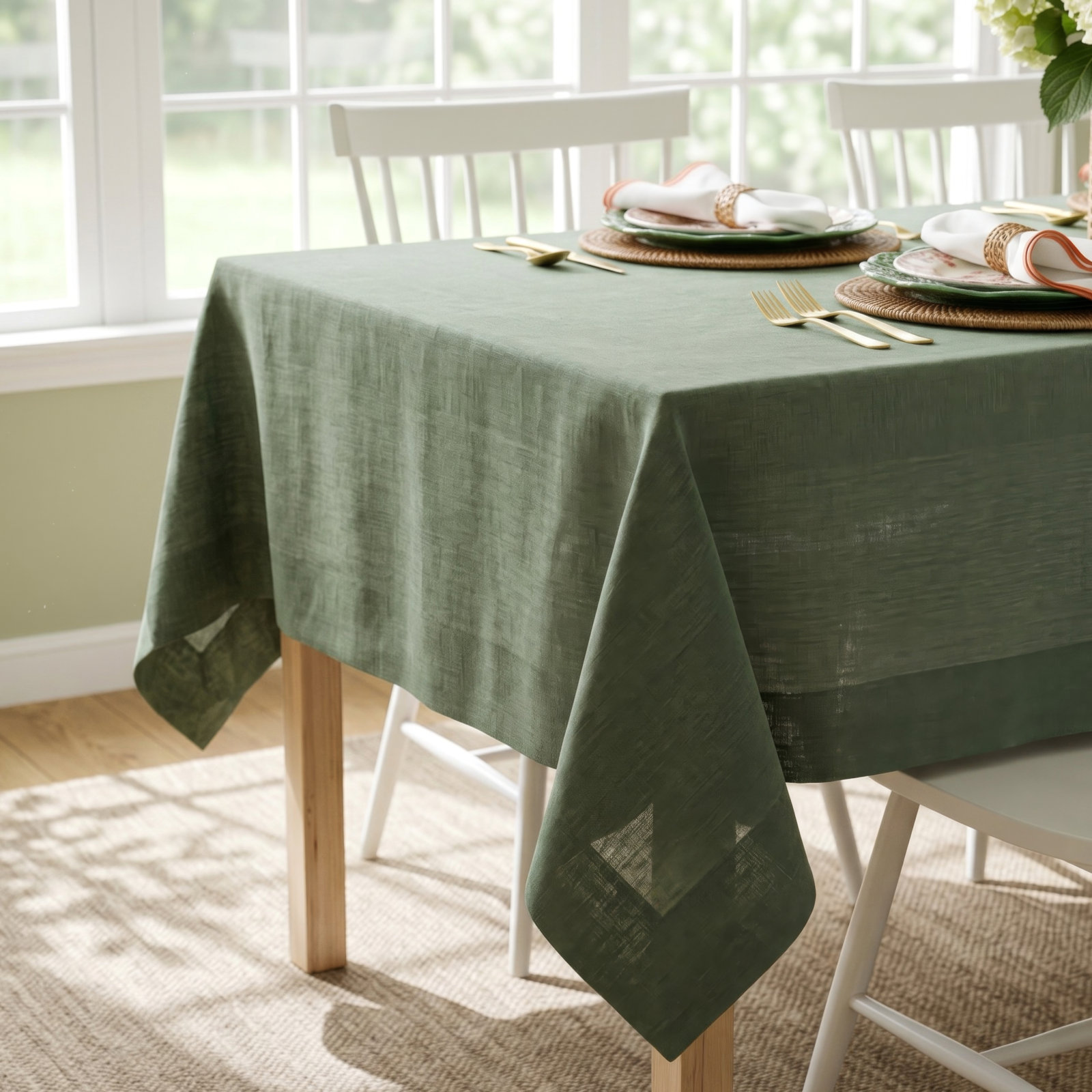 Linen Tablecloth, 70" W x 108" L, Green