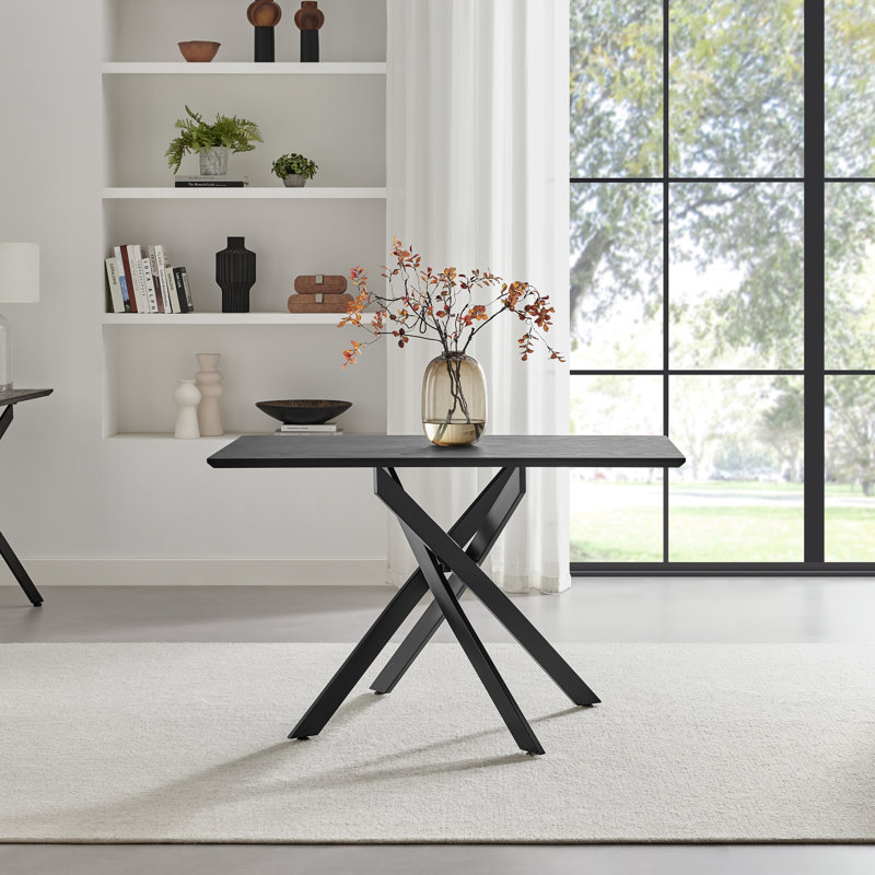 Aminata Veneer & Metal Round Dining Table With Arvey Oak Veneer Chairs - Modern Statement Design, 4, Black