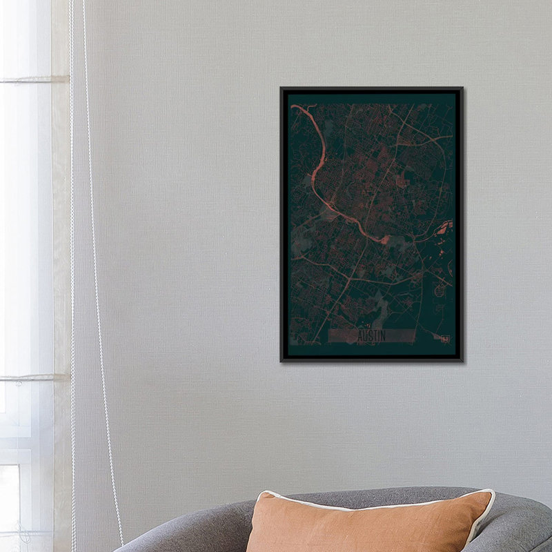 " Austin Infrared Urban Blueprint Map " by Hubert Roguski, 26" H x 18" W x 1.5" D, Black Framed Canvas, No Mat