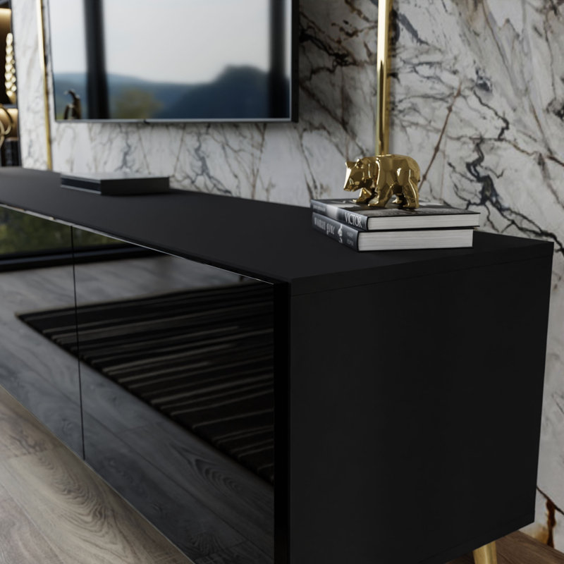 Adelmira TV Stand for TVs up to 88", Black/Gold
