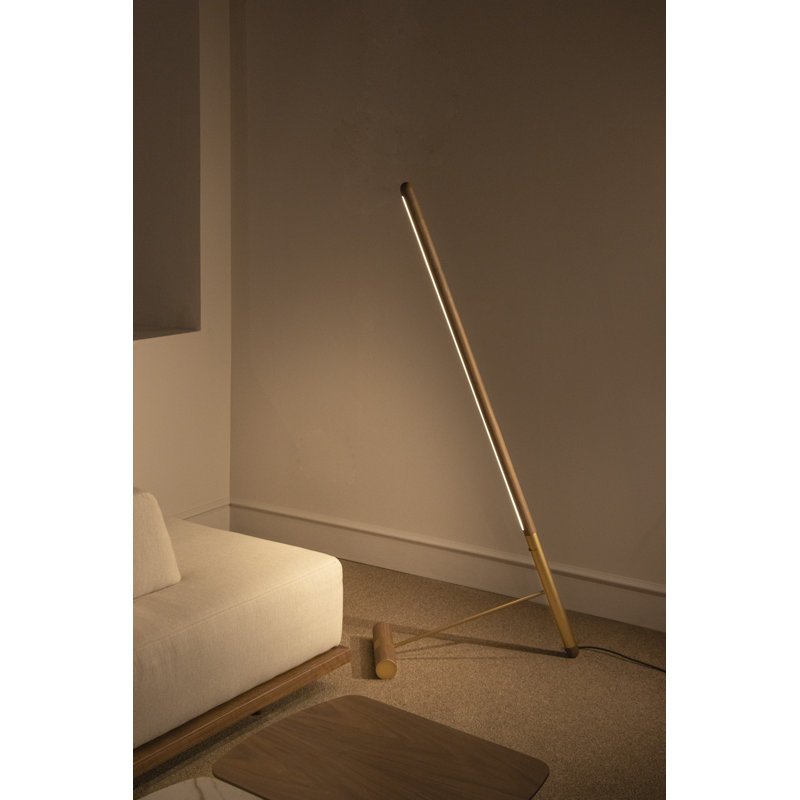 Linea 59.1'' LED Novelty Floor Lamp, Brass, Walnut