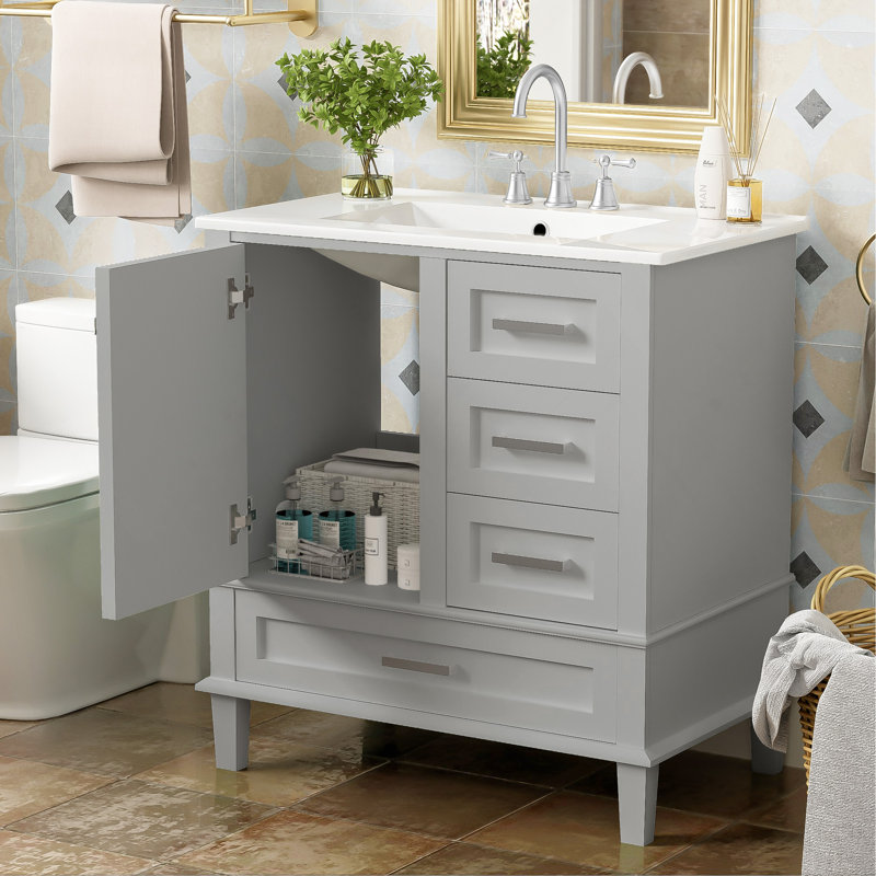 30" Bathroom Vanity , Modern Bathroom Cabinet With Sink Combo Set, Bathroom Storage Cabinet With A Soft Closing Door And 3 Drawers