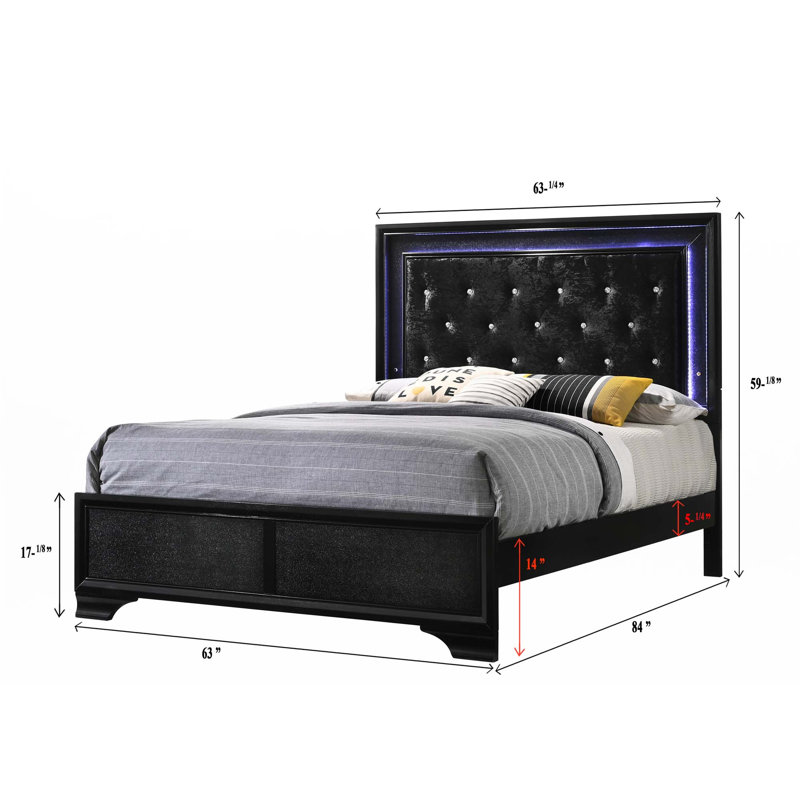 Lit à panneau tapissier 1pc (seulement lit), Noir, Grand
