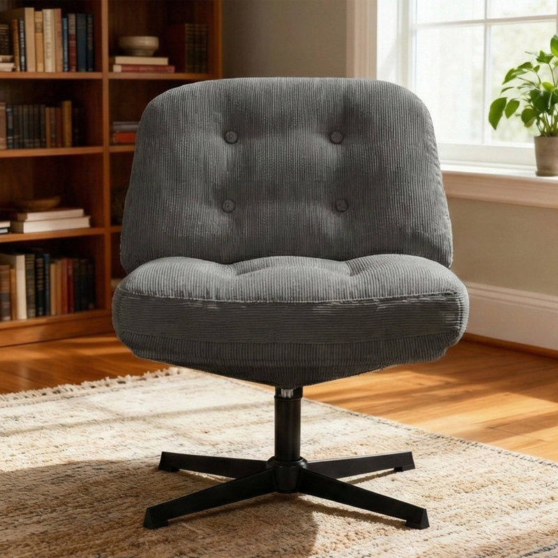 Swivel Office Chair, Wide Cloud-like Seat, 113kg Capacity & Pet-friendly Fabric, Dark Grey