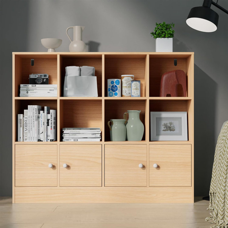 Bibliothèque de rangement à 8 portes l 48 "x H 40" Kayliee , Chêne