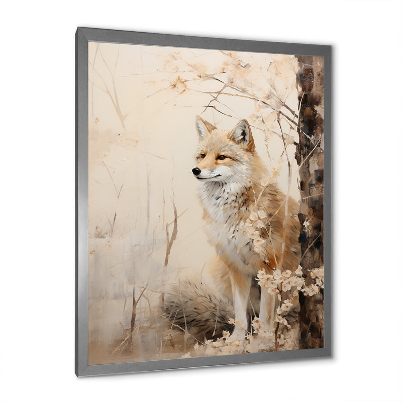 Minimal Wolf in Forest - reproduction sur toile, Cadre photo argenté, H 32 po x l 16 po x P 1 po