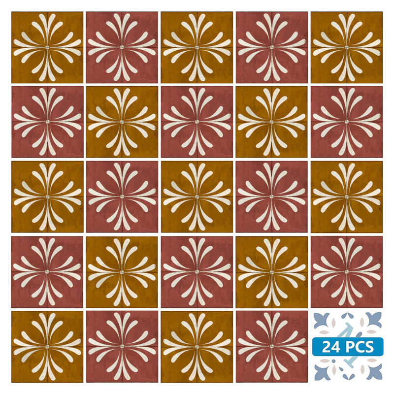 8'' W x 8'' L Vinyl Peel and Stick Mosaic Tile, Brown/Dark Goldenrod