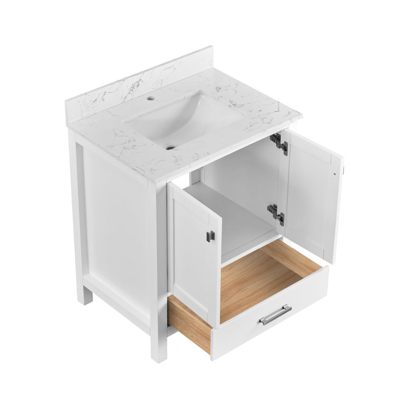 Meuble-lavabo 30 po, meuble-lavabo avec cadre en bois massif, comptoir de meuble-lavabo autoportant avec lavabo, 30"