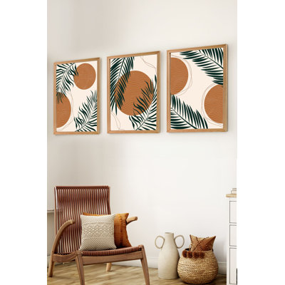 Élégantes peintures décoratives en panneau de fibres à densité moyenne (3 pièces), cadre en bois de pin massif, 19,7 x 13,8 pouces chacune | 100% panneau de fibres à densité moyenne et papier Bristol, film PVC double face (brillant et mat) | Parfait pour le salon et le bureau