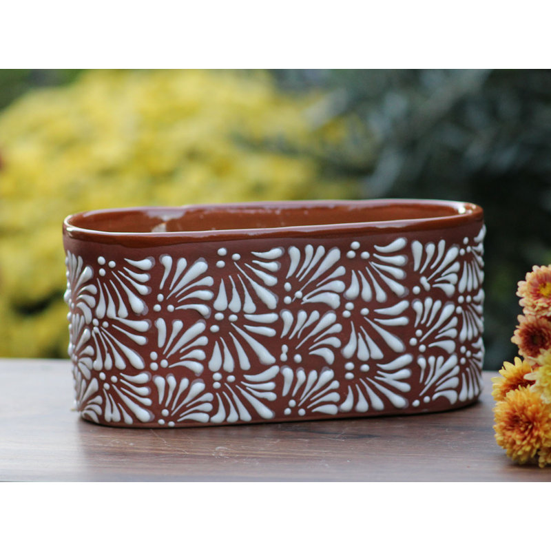 Pot de fleurs en forme de canot - CHRYSANTHÈME BLANC (34 cm L x 13 cm H) Pot moyen en terre cuite - Intérieur/Extérieur