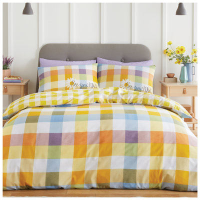 Cotton Blend Gingham Duvet Cover Set with Pillowcases
