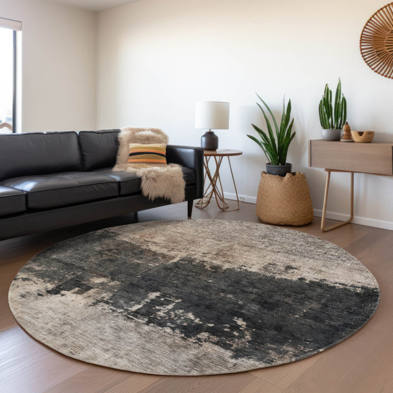 Machine Washable Indoor/Outdoor Cicel ACN1215 Taupe Rug, Round 8'