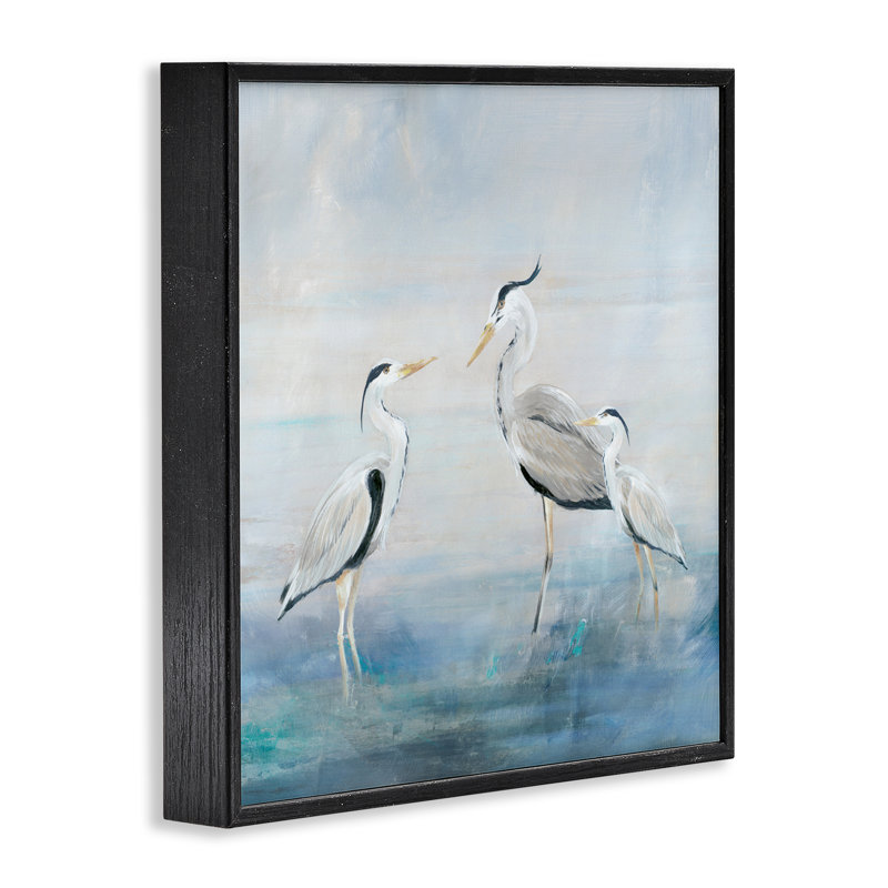 Giclée encadrée de la famille Coastal Heron, design par Lily K., H 12 po x l 12 po, Giclée encadrée noir minuit