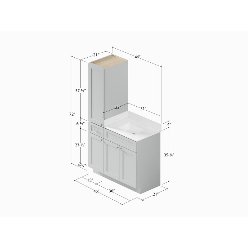 Ensemble de meuble-lavabo simple 45 po Disar, Gris