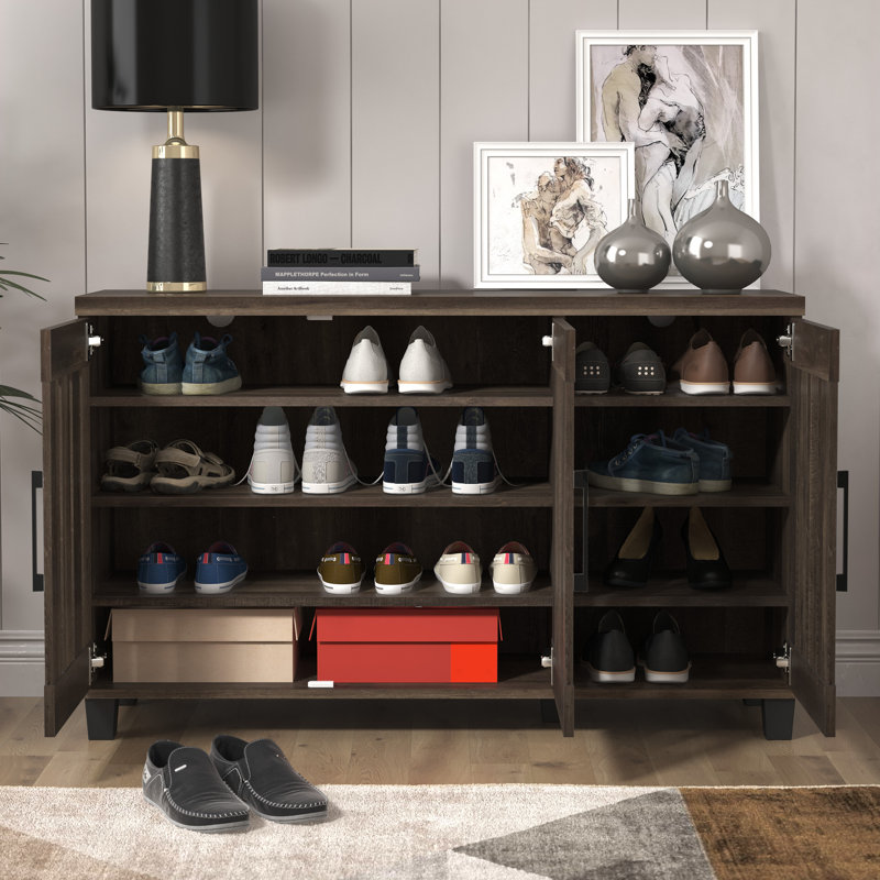 Banos 16 Pair Shoe Storage Cabinet, Dark Dusty Oak
