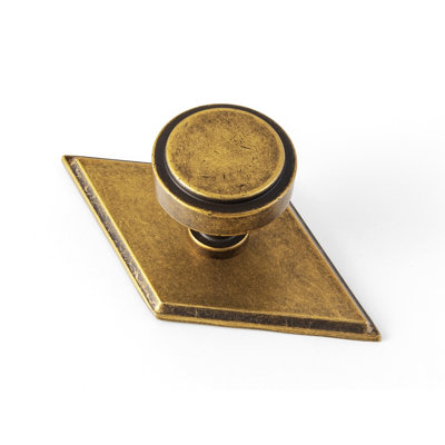 MECANS Cabinet Knob with Diamond Plate, Heavy Duty Drawer Pulls for Wardrobe & Cupboard-Antique Brass