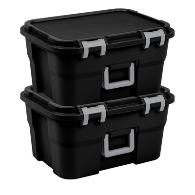 Sterilite Footlocker, 14 Gal Plastic Storage Container with Lid, Black, 2 Pack