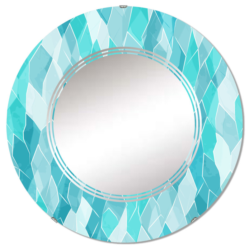Miroir mural rond turquoise, 24 po x 24 po