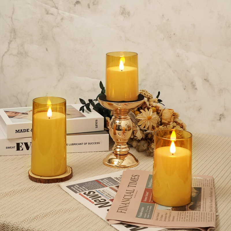 Unscented Flameless Pillar Candle, Gold